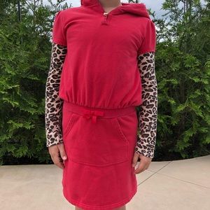 2/$25🎀Red Hoodie Dress with Cheetah Print Sleeves